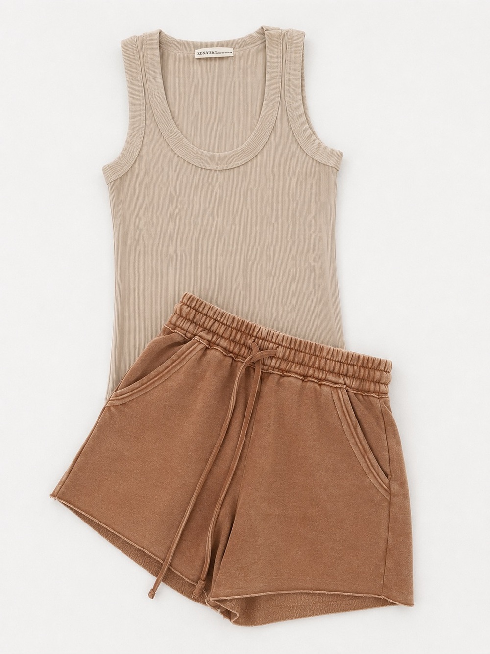 Zenana ribbed tank w/acidwashed fleece shorts